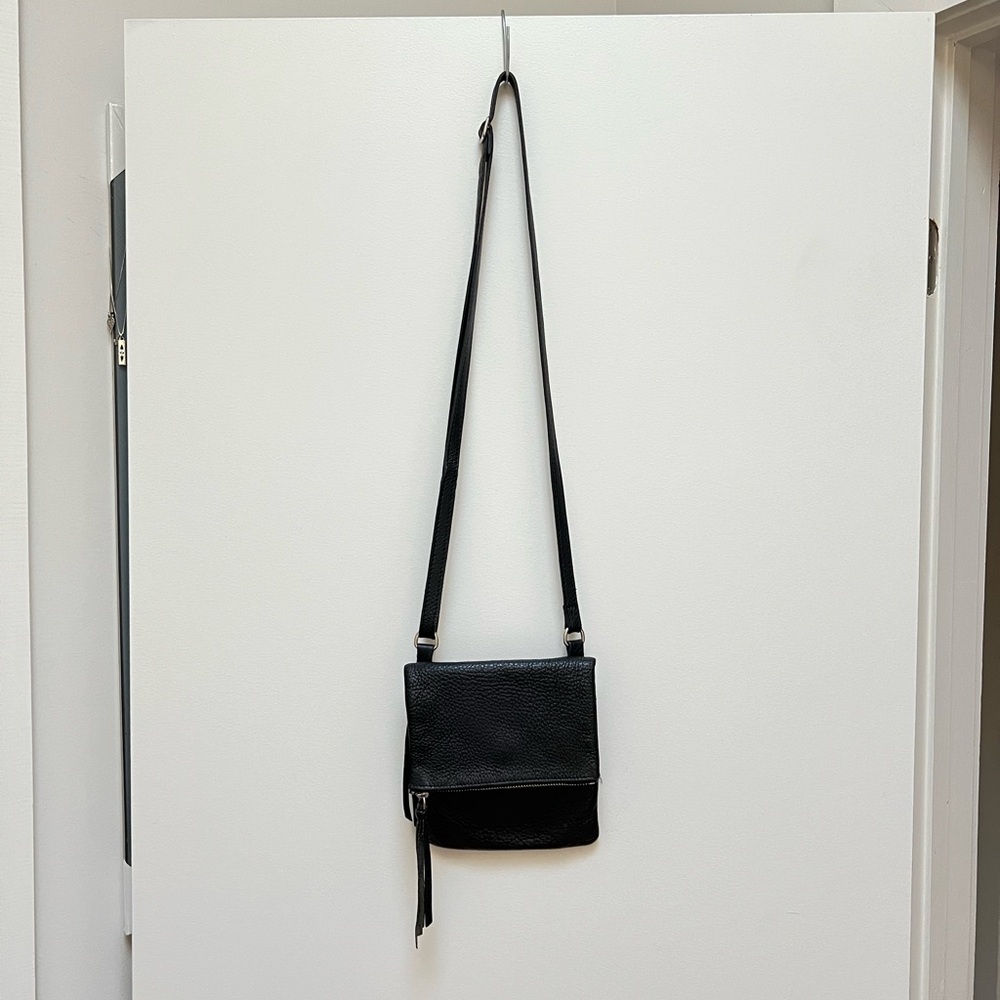 Roots Black Leather Crossbody Bag